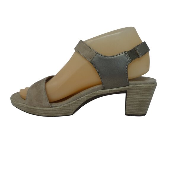 Naot Intact Beige Pewter Leather Open Toe Slingback Heeled Sandals Womens 38 - Picture 3 of 13